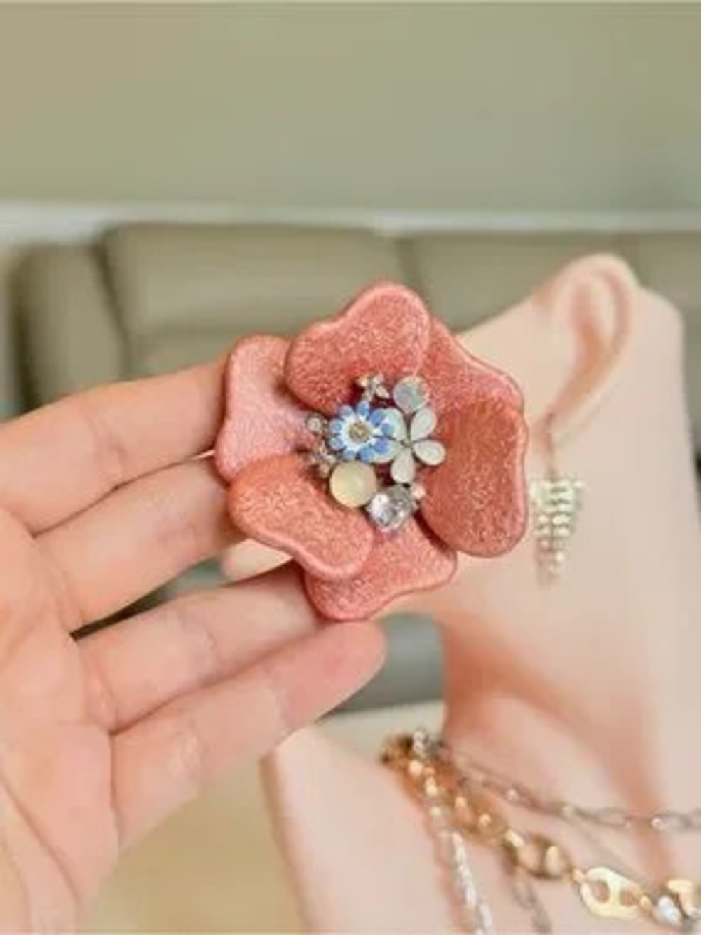 Floral Statement Brooch with Crystal Accents